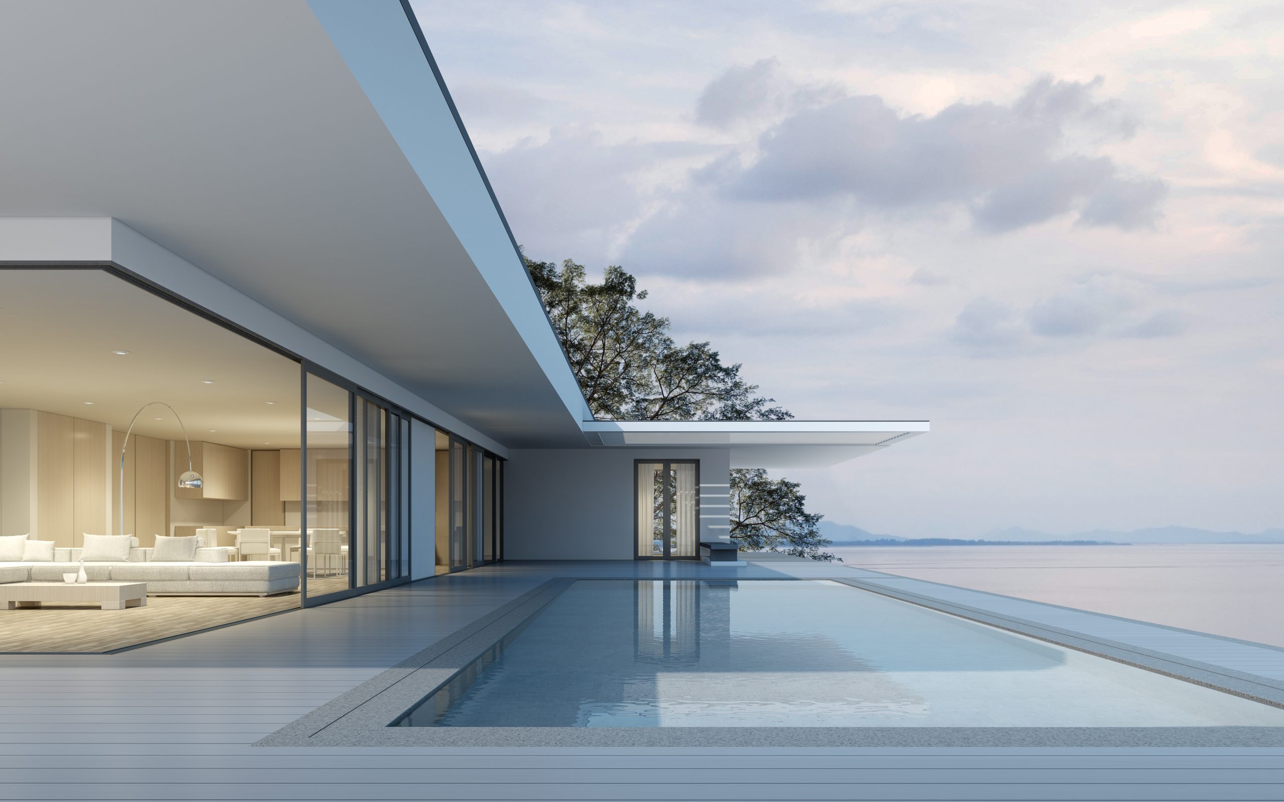 Perspective,Of,Modern,Building,With,Terrace,And,Swimming,Pool,On